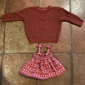 12 months Knit Sweater and Floral Shirt Set